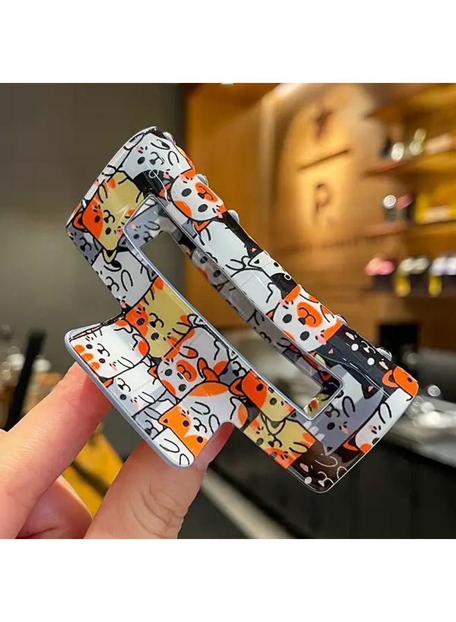 Large Rectangular Cat Hair Claw Clip Retro Cartoon Design Hollow Out Patterns Strong Grip Accessories For Women Color A - Image 2